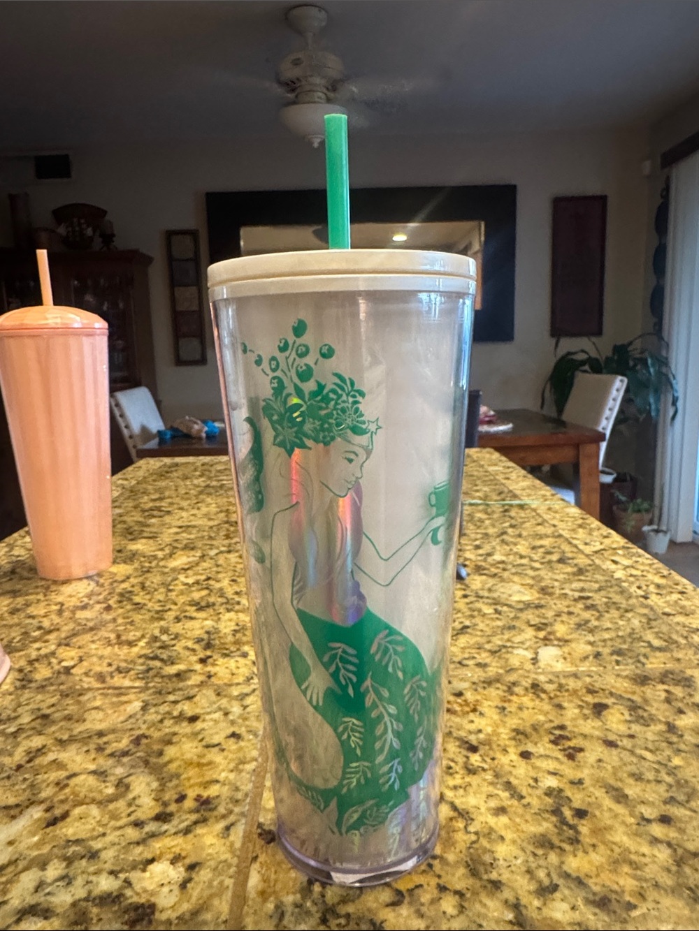 Starbucks Green Mermaid Holographic Tumbler with Green Straw and Cream Lid